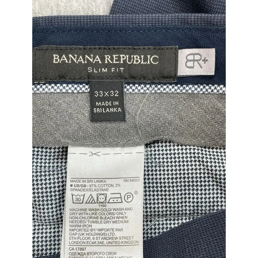 Banana Republic Pants Men 33x 32 Blue Cotton Blend Stretch Slim Flat Front Dress